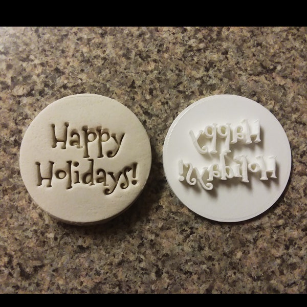 Happy Holidays V02 Christmas Embosser Stamp  Cupcake Embosser Cookie Embosser