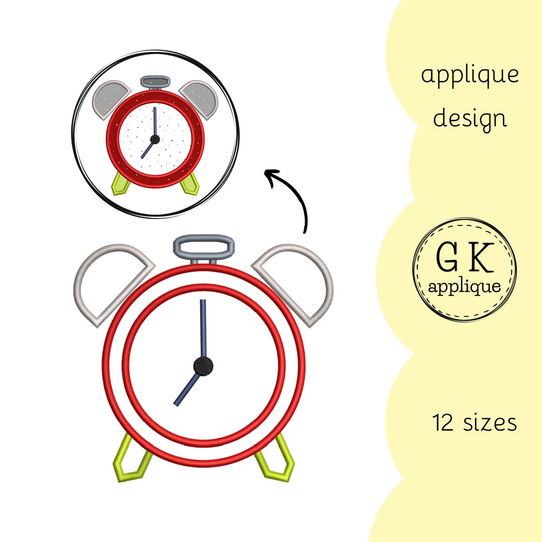 Alarm Clock Applique Design. Alarm Clock Embroidery Pattern. Back to ...