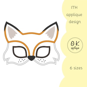 ITH Fox mask applique design. Animal mask machine embroidery pattern.