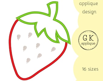 Strawberry applique design. Fruit machine embroidery pattern.
