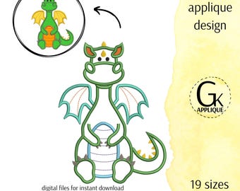 Dragon applique design. Machine embroidery design. 19 sizes. Digital files for instant download.