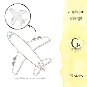 Conception appliquée d'avion. Motif de broderie à la machine. 19 tailles. Téléchargement numérique.