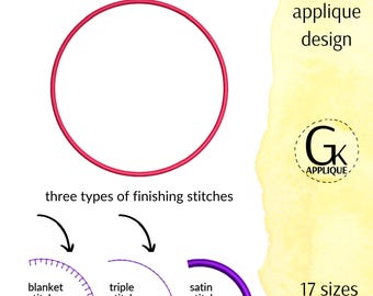 Circle applique design. Circle embroidery pattern. Shape machine embroidery design. 3 types of finishing stitches - satin, blanket & triple.