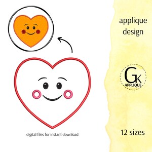 Heart applique design. Love applique. Valentine&#39;s Day machine embroidery design. 12 sizes. Digital files for instant download.