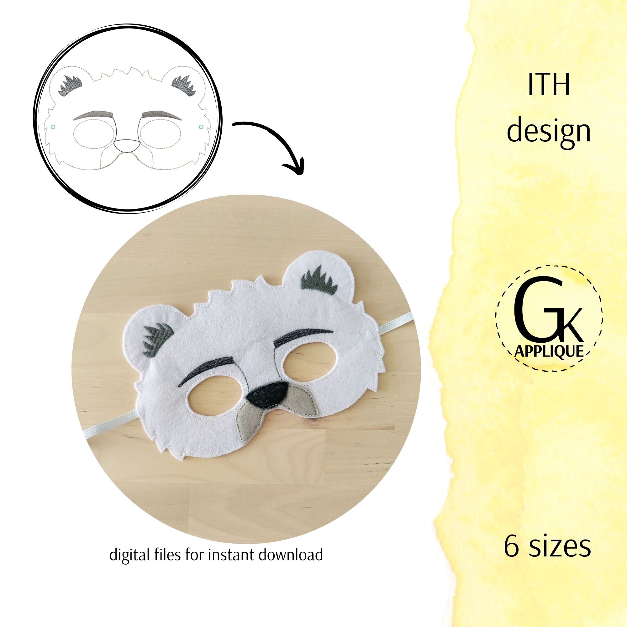 ITH Bear mask design. ITH animal mask embroidery design. Pretend mask machine embroidery pattern. Bear embroidery design.