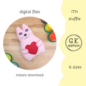 ITH Cat soft toy design. In the hoop stuffie pattern. Kitten machine embroidery design