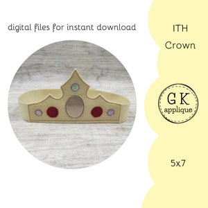 ITH Crown pattern. Tiara embroidery. In the hoop pretend play crown. ITH machine embroidery designs for instant download. Birthday crown.