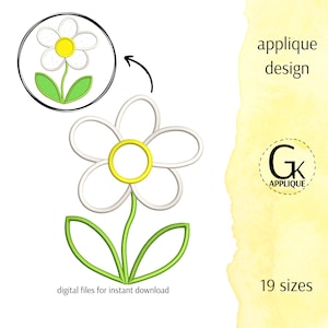 Flower applique design. Spring machine embroidery pattern. Nature applique embroidery pattern.