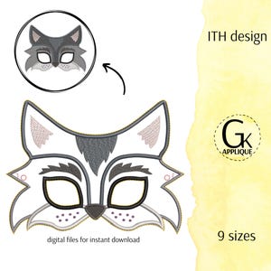 Wolf pretend mask ITH design. Animal mask embroidery. Little Red Riding Hood pretend mask. 9 sizes. Digital download.