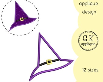 Witch hat applique design. Halloween machine embroidery pattern. Witch applique pattern. Hat embroidery design.