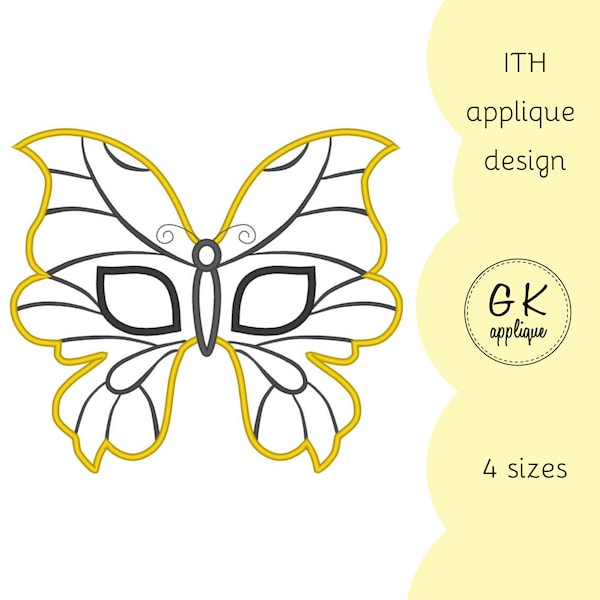 ITH Butterfly mask appllique design. Mask machine embroidery pattern.