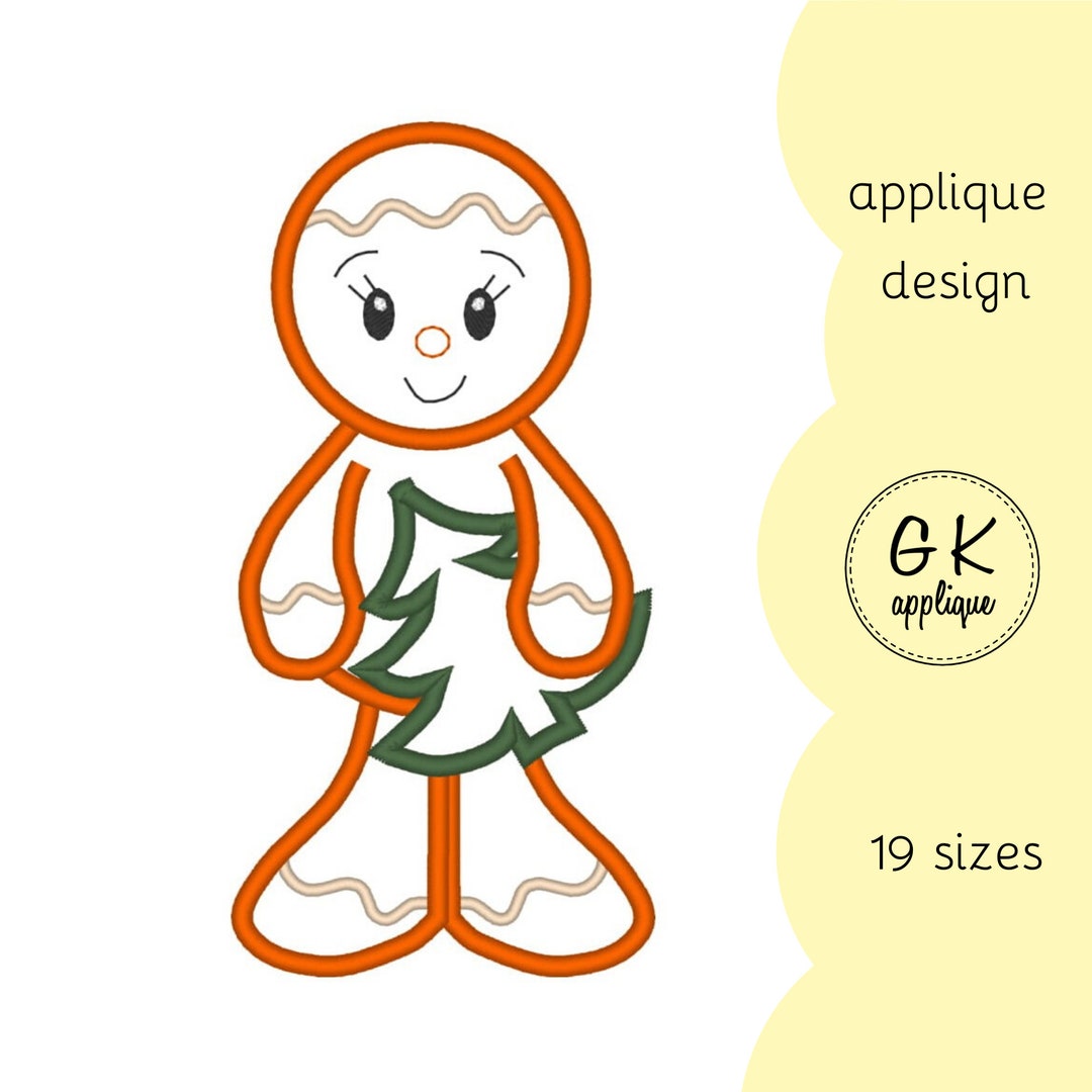 Gingerbread Man Applique Design. Machine Embroidery Design. Etsy