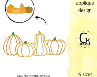 Pumpkins applique design. Fall applique design. Halloween applique pattern. Halloween machine embroidery design. Autumn embroidery design