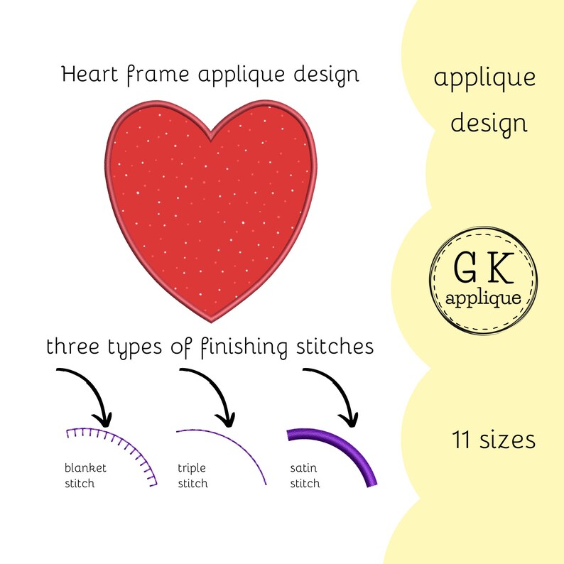 Heart Applique Design. Shape Applique Pattern. Frame Applique. Etsy