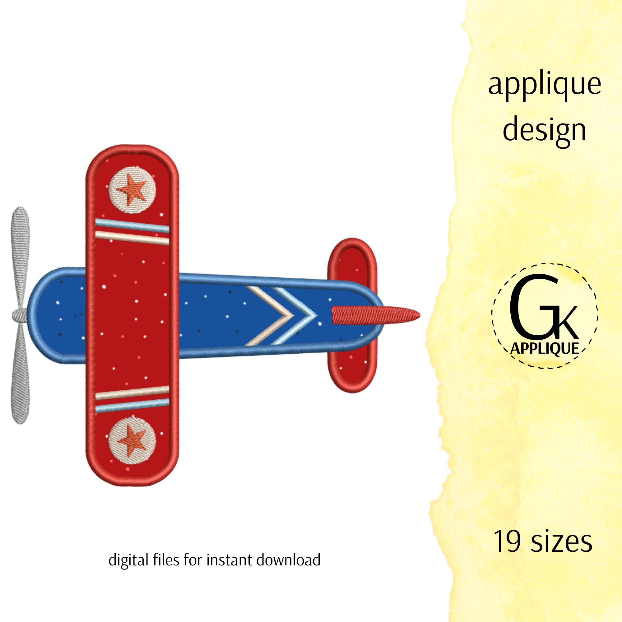 Biplane Applique Design. Plane Machine Embroidery Pattern. 17 Sizes ...