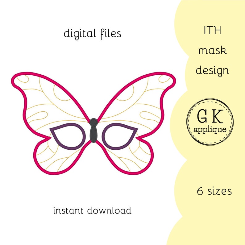 ITH Butterfly mask applique design Machine embroidery design.