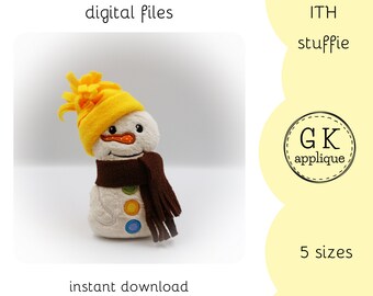 ITH Snowman stuffie pattern. In the hoop soft toy pattern. Christmas machine embroidery design.