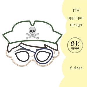 ITH Pirate captain mask applique design. In the hoop machine embroidery design.