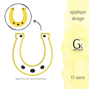 Horseshoe applique design. Good luck embroidery design. Machine embroidery design. 15 sizes. Digital files for instant download.