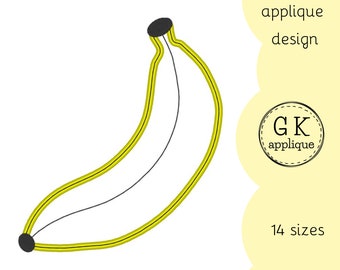 Banana applique design. Fruit machine embroidery design.