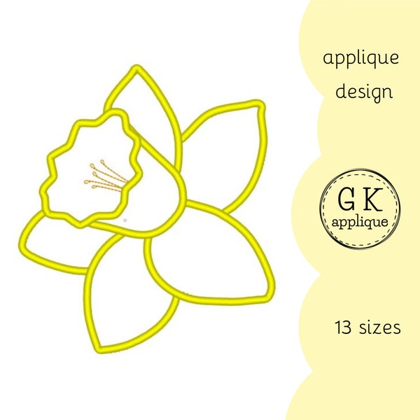 Daffodil applique design. Flower machine embroidery design. Spring machine embroidery pattern.