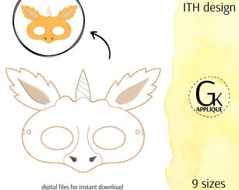 Dragon pretend mask ITH design. Halloween embroidery design. 9 sizes. Digital download.