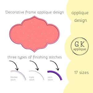 Decorative frame applique design. Frame machine embroidery pattern. Shape applique pattern. Digital files for instant download.