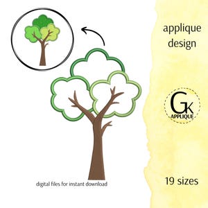 Tree applique design. Machine embroidery design. Nature applique. Plant embroidery pattern. 19 sizes. Digital files for instant download.