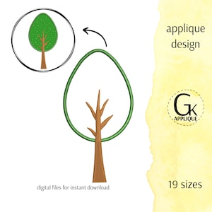 Tree applique design. Machine embroidery design. Nature applique. Plant embroidery pattern. 19 sizes. Digital files for instant download.
