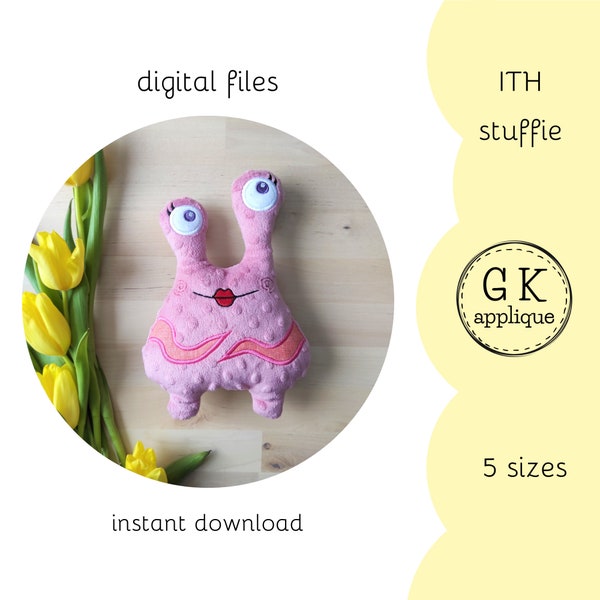 ITH Monster girl stuffie. In the hoop soft toy design. Machine embroidery pattern. Digital files. Instant download.