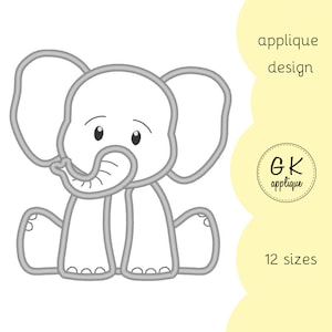 Cute elephant applique design. Animal machine embroidery pattern.