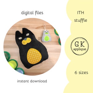 ITH Cat stuffie. Cat machine embroidery design. In the hoop kitten soft toy