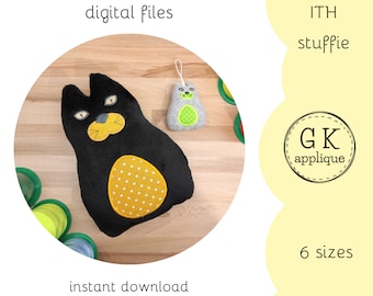 ITH Cat stuffie. Cat machine embroidery design. In the hoop kitten soft toy