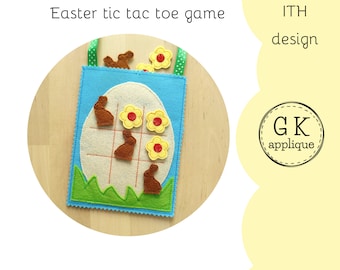 ITH Easter Tic Tac Toe game design. ITH spring machine embroidery design. In the hoop machine embroidery pattern.