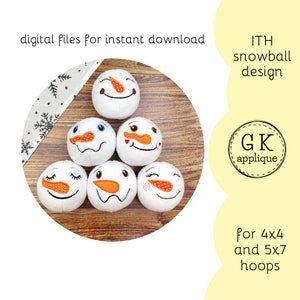 ITH Snowman snowball stuffie designs - a set of six designs for 4x4 and 5x7 hoop. In the hoop soft toy. Christmas machine embroidery design.