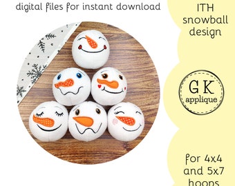 Diseños de bolas de nieve ITH Snowman: un conjunto de seis diseños para aros de 4x4 y 5x7. En el aro de peluche. Diseño de bordado de máquina navideña.