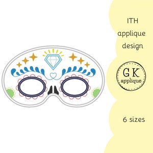 ITH Sugar Skull mask applique design. Dia de los Muertos machine embroidery design.