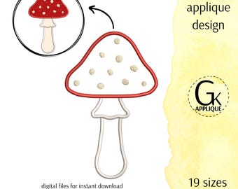 Toadstool applique design. Nature applique. Mushroom embroidery. Machine embroidery design. 19 sizes. Digital files for instant download.