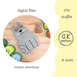 ITH Cat softie design. Kitten machine embroidery pattern. In the hoop cat stuffie pattern.