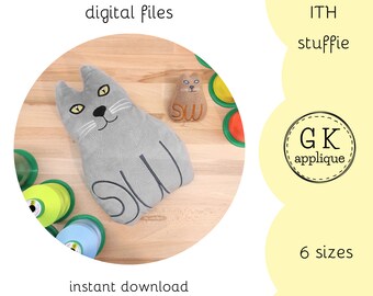 ITH Cat softie design. Kitten machine embroidery pattern. In the hoop cat stuffie pattern.