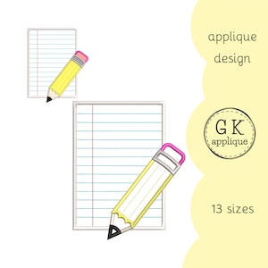 Paper and pencil applique design. Paper embroidery pattern. Pencil machine embroidery design. Back to school applique.  School embroidery.