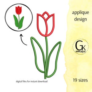 Design de aplique de tulipa. Design de bordado de máquina de flores. Padrão de bordado de aplique de primavera.