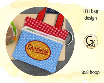 ITH Sandwich bag design. ITH bag machine embroidery designs. In the hoop zipper bag pattern. Digital files for instant download.