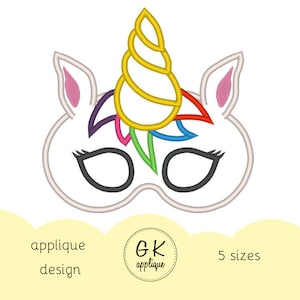 ITH Unicorn mask applique design. Halloween mask embroidery design. In the hoop mask. Machine embroidery design.