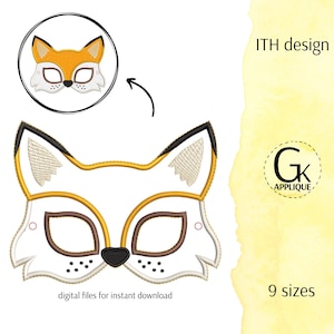 ITH Fox mask applique design. Animal mask machine embroidery pattern. 9 sizes. Digital download.