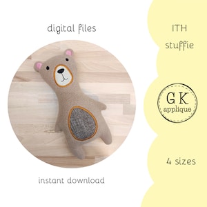 ITH Teddy bear stuffie. ITH animal soft toy. ITH softie machine embroidery design.