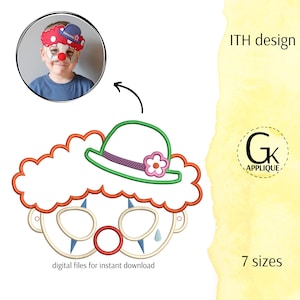 Clown pretend mask mask ITH design. Halloween mask embroidery design. In the hoop embroidery. 7 sizes. Digital files for instant download.
