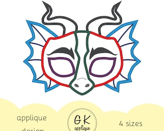 ITH Dragon mask applique design. Halloween mask embroidery design. In the hoop embroidery. Machine embroidery design.