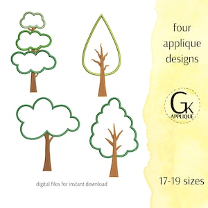 Tree applique designs - a set of four applique designs. Forest machine embroidery patterns. 17-19 sizes. Digital files for instant download.