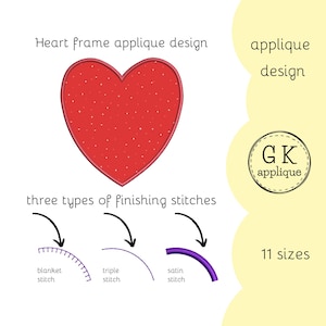 Heart applique design. Shape applique pattern. Frame applique. Heart machine embroidery design. Digital files for instant download.